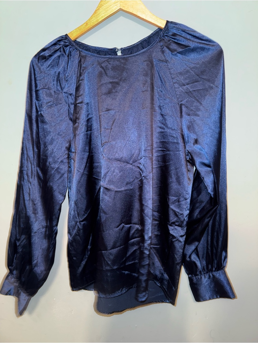 Satin Long-Sleeve Blouse in Deep Navy